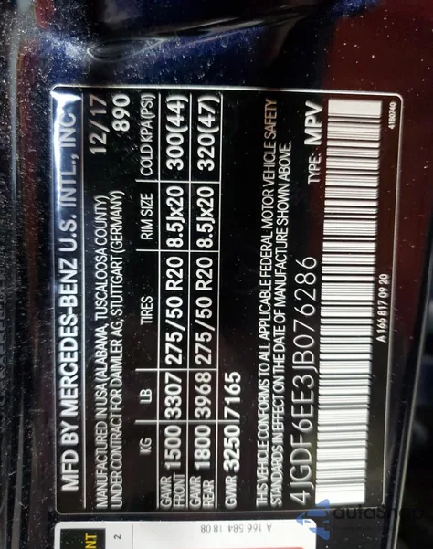 2018 Mercedes-Benz Gls 450 4Matic из США, поврежденный, VIN 4JGDF6EE3JB076286